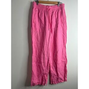 Athleta Pink Linen Blend Drawstring Waist Wide Leg Flare Pants Womens M Flowy